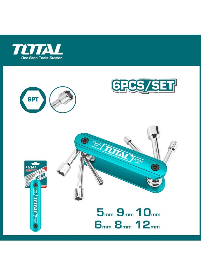 TOTAL Pocket Spanner Set 6 in 1 Folding Nut Driver Set Travelling Hiking Tool - TOTAL THFND061 - Image 1