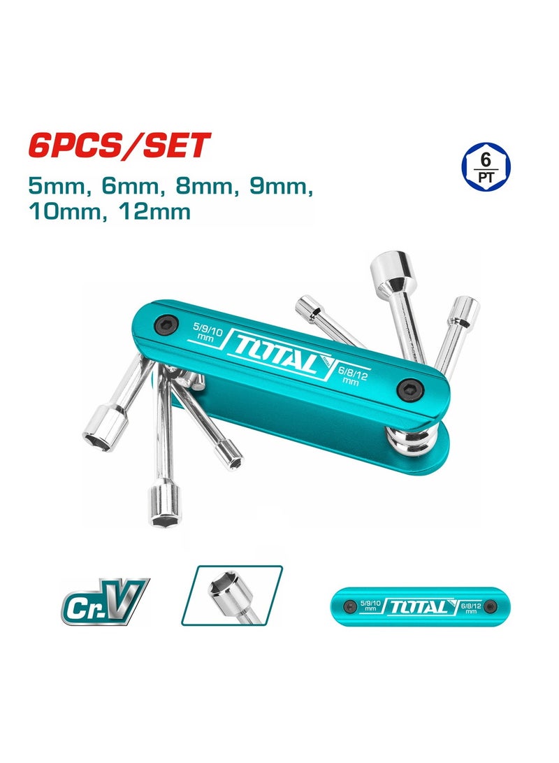 TOTAL Pocket Spanner Set 6 in 1 Folding Nut Driver Set Travelling Hiking Tool - TOTAL THFND061 - Image 3