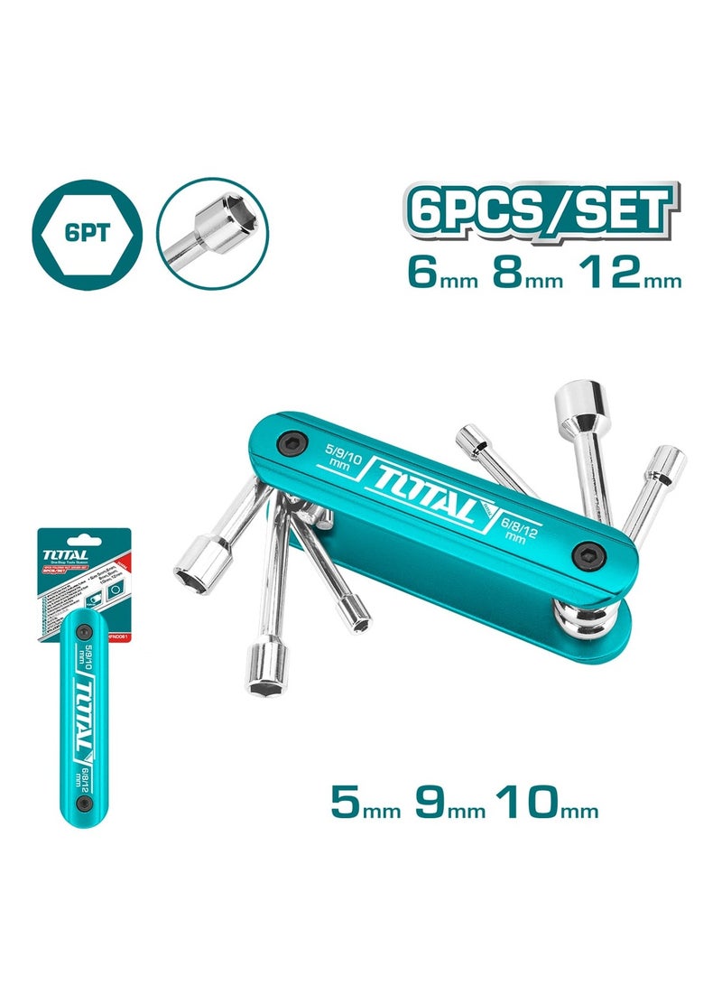TOTAL Pocket Spanner Set 6 in 1 Folding Nut Driver Set Travelling Hiking Tool - TOTAL THFND061 - Image 4