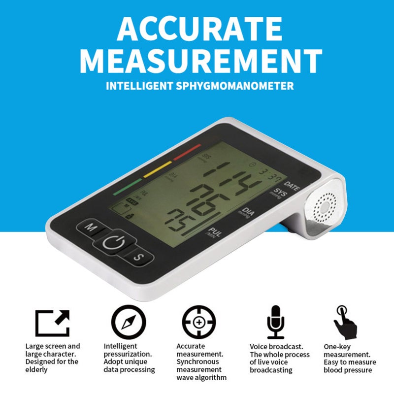 Electronic Blood-Pressure Monitor - High-Accuracy Oscillographic Measurement Large HD LCD Display Voice Broadcast for Home Daily Health Monitoring - Image 3