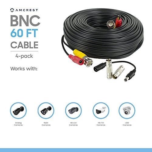 Amcrest 4-Pack 60 Feet Pre-Made All-in-One Siamese BNC Video and Power CCTV Security Camera Cable with Two Female Connectors for 960H & HD-CVI Camera and DVR (SCABLEHD60B-4pack) - Image 2