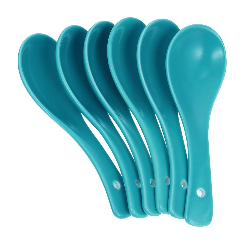 6Pcs Blue Ceramic Soup Spoons Small Dessert Spoons for Home and Restaurant Kitchen Use - Image 2
