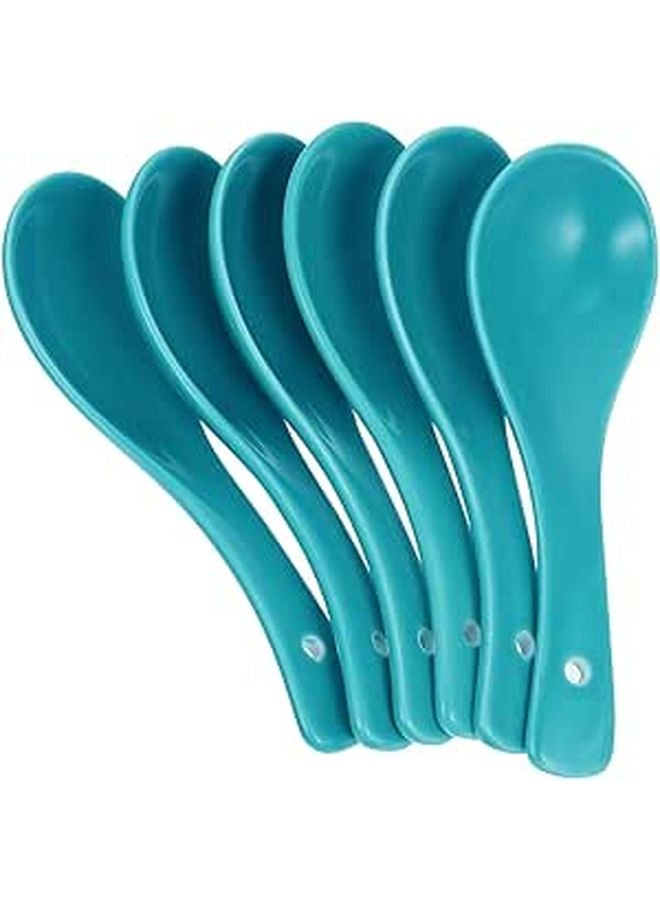6Pcs Blue Ceramic Soup Spoons Small Dessert Spoons for Home and Restaurant Kitchen Use - Image 1