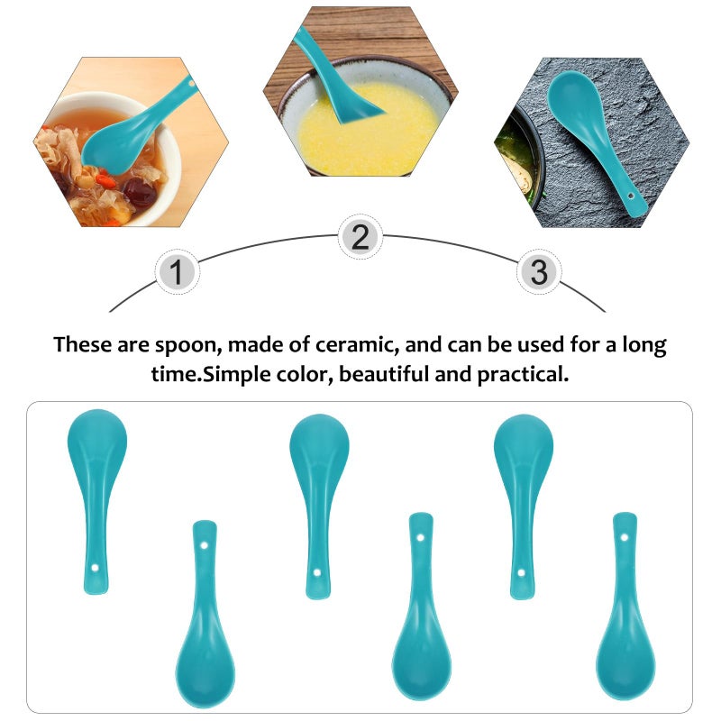6Pcs Blue Ceramic Soup Spoons Small Dessert Spoons for Home and Restaurant Kitchen Use - Image 4