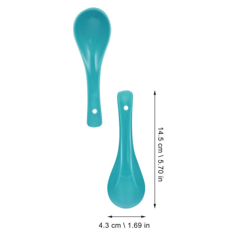 6Pcs Blue Ceramic Soup Spoons Small Dessert Spoons for Home and Restaurant Kitchen Use - Image 3