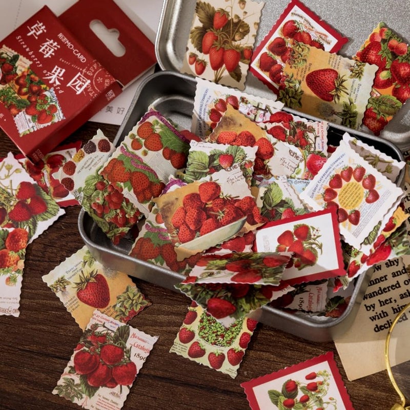 Obujopal 46 Pcs Strawberry Postage Stamp Stickers for Scrapbooking Junk Journal Card Making Envelope Collage Planner Diary Phone Case Hademade DIY Craft Decoration, 23 Patterns - Image 3
