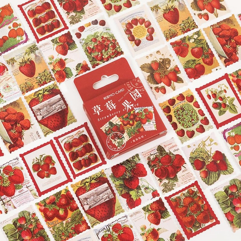 Obujopal 46 Pcs Strawberry Postage Stamp Stickers for Scrapbooking Junk Journal Card Making Envelope Collage Planner Diary Phone Case Hademade DIY Craft Decoration, 23 Patterns - Image 1