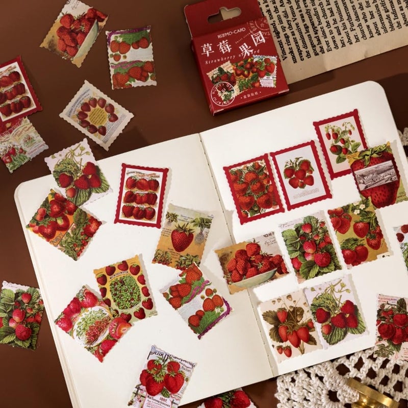 Obujopal 46 Pcs Strawberry Postage Stamp Stickers for Scrapbooking Junk Journal Card Making Envelope Collage Planner Diary Phone Case Hademade DIY Craft Decoration, 23 Patterns - Image 4