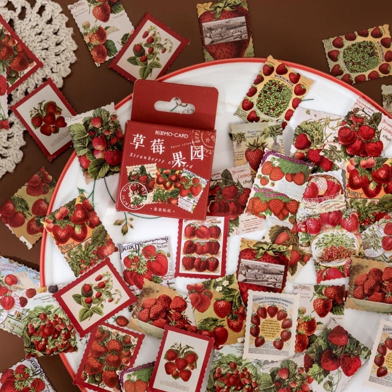 Obujopal 46 Pcs Strawberry Postage Stamp Stickers for Scrapbooking Junk Journal Card Making Envelope Collage Planner Diary Phone Case Hademade DIY Craft Decoration, 23 Patterns - Image 2