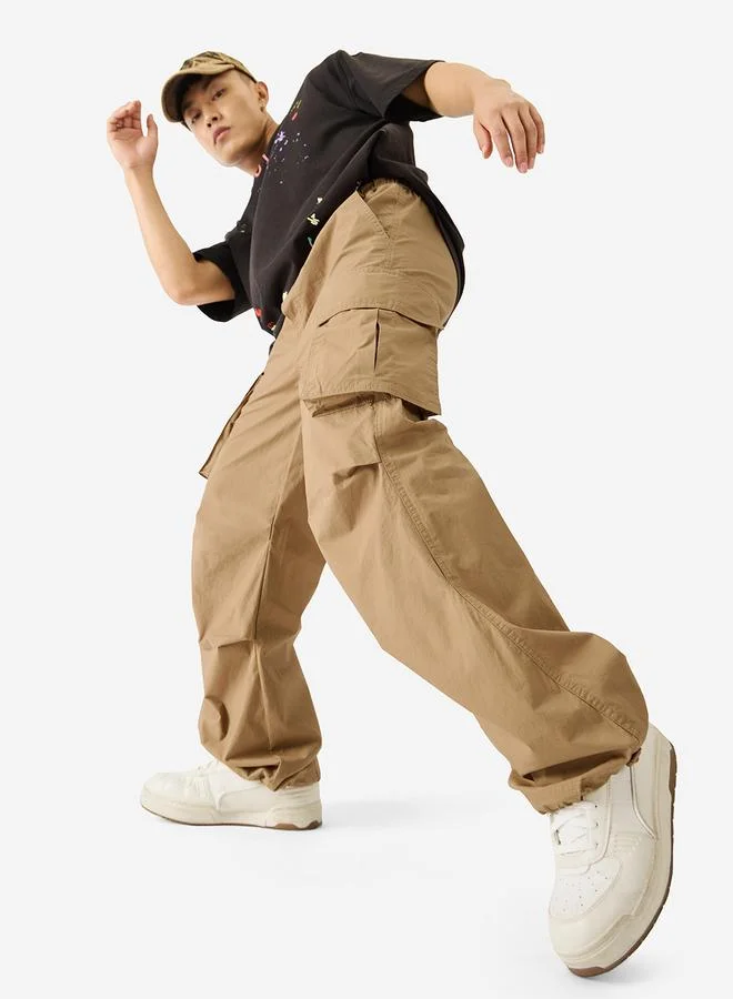 The Souled Store Men Brown Cargo Pocket Parachute Pants