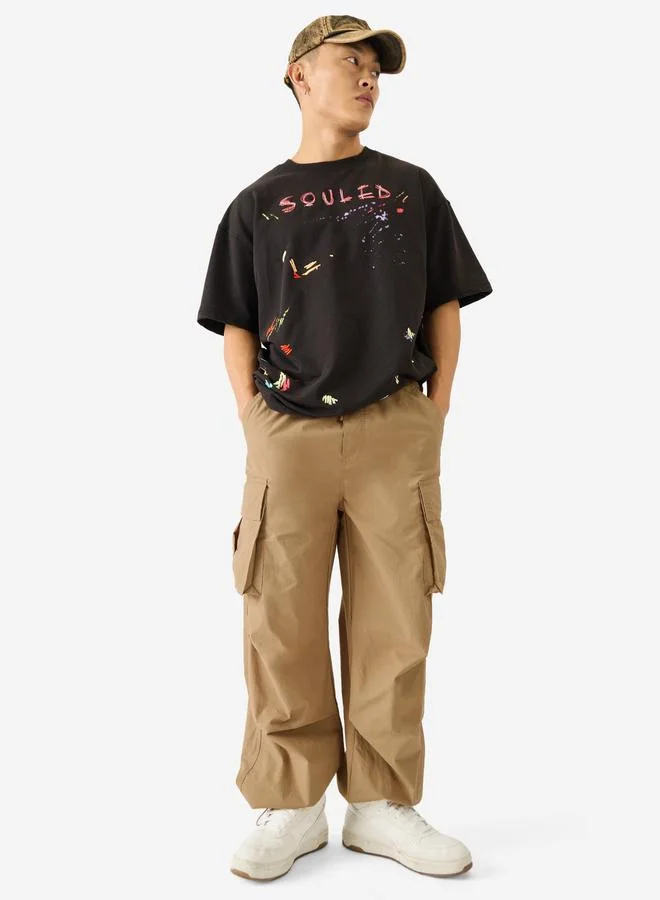 The Souled Store Men Brown Cargo Pocket Parachute Pants