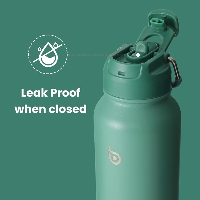 BOTTLE BOTTLE 40oz Insulated Water Bottle with Straw and Handle Lid - Green - Image 4