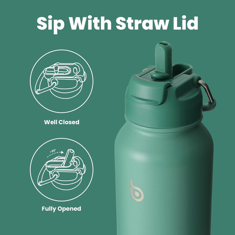BOTTLE BOTTLE 40oz Insulated Water Bottle with Straw and Handle Lid - Green - Image 3