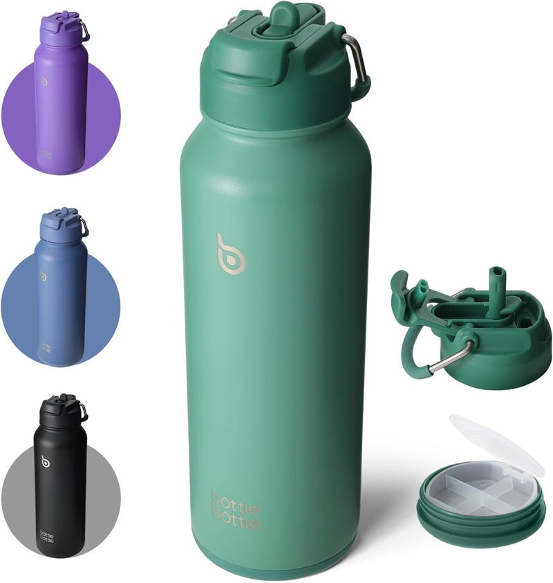 BOTTLE BOTTLE 40oz Insulated Water Bottle with Straw and Handle Lid - Green - Image 1