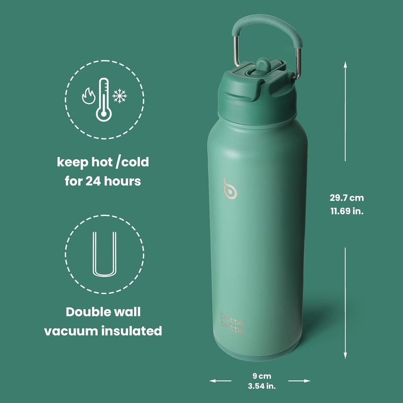 BOTTLE BOTTLE 40oz Insulated Water Bottle with Straw and Handle Lid - Green - Image 5