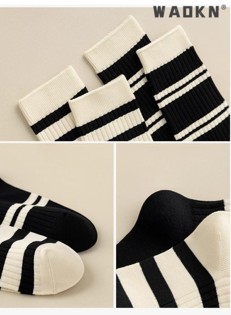 دبليو أيه أو كي أن 5 أزواج من الجوارب النسائية المخططة، جوارب طاقم عتيقة، جوارب نسائية فضفاضة رياضية للساق، جوارب قطنية مطاطية غير رسمية، جوارب غير رسمية - مثالية للارتداء اليومي - Image 4