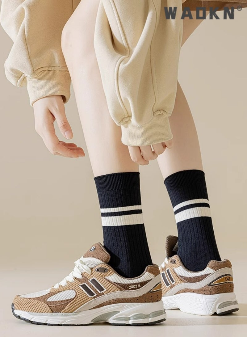 دبليو أيه أو كي أن 5 أزواج من الجوارب النسائية المخططة، جوارب طاقم عتيقة، جوارب نسائية فضفاضة رياضية للساق، جوارب قطنية مطاطية غير رسمية، جوارب غير رسمية - مثالية للارتداء اليومي - Image 3