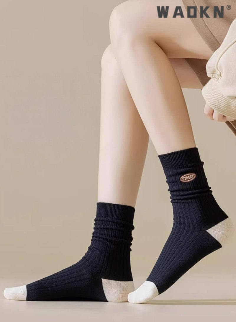 دبليو أيه أو كي أن 5 أزواج من الجوارب النسائية المخططة، جوارب طاقم عتيقة، جوارب نسائية فضفاضة رياضية للساق، جوارب قطنية مطاطية غير رسمية، جوارب غير رسمية - مثالية للارتداء اليومي - Image 2