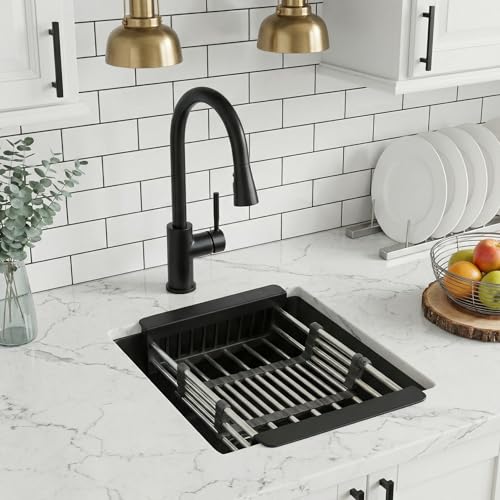 MILOSEN Black Undermount Bar Sink, 16x18 inch Small Kitchen Sink, Quartz Single Bowl Kitchen Sinks,Undermount Granire Composite Wet Bar Prep Kitchen Sink - Image 2