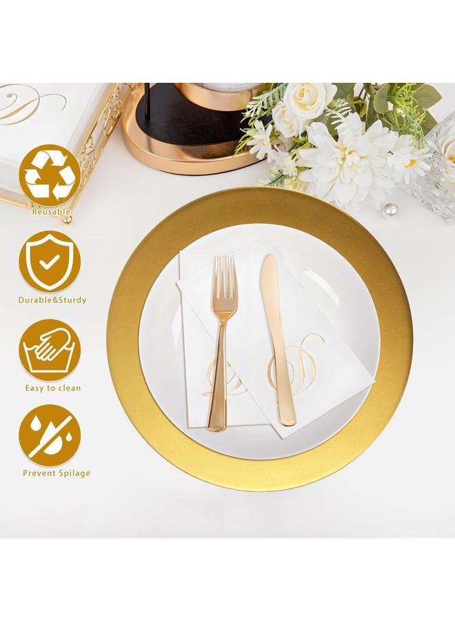 Cheardia 12 Pack Plastic Gold Charger Plates, 13 Inch Round Decorative Serving Dinner Charger Plate Bulk for Wedding, Catering, Parties, Restaurant, Home - Image 4