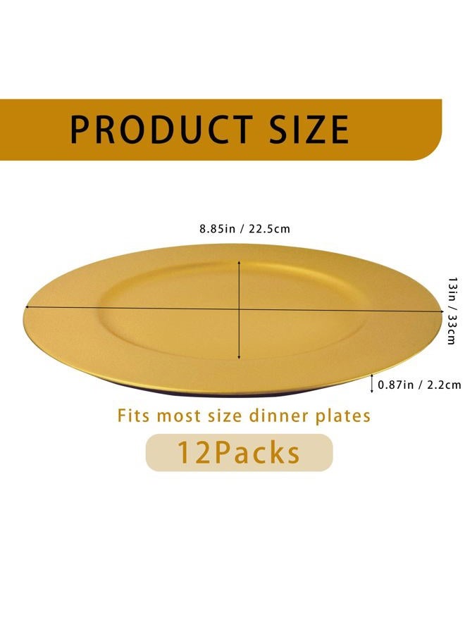 Cheardia 12 Pack Plastic Gold Charger Plates, 13 Inch Round Decorative Serving Dinner Charger Plate Bulk for Wedding, Catering, Parties, Restaurant, Home - Image 2