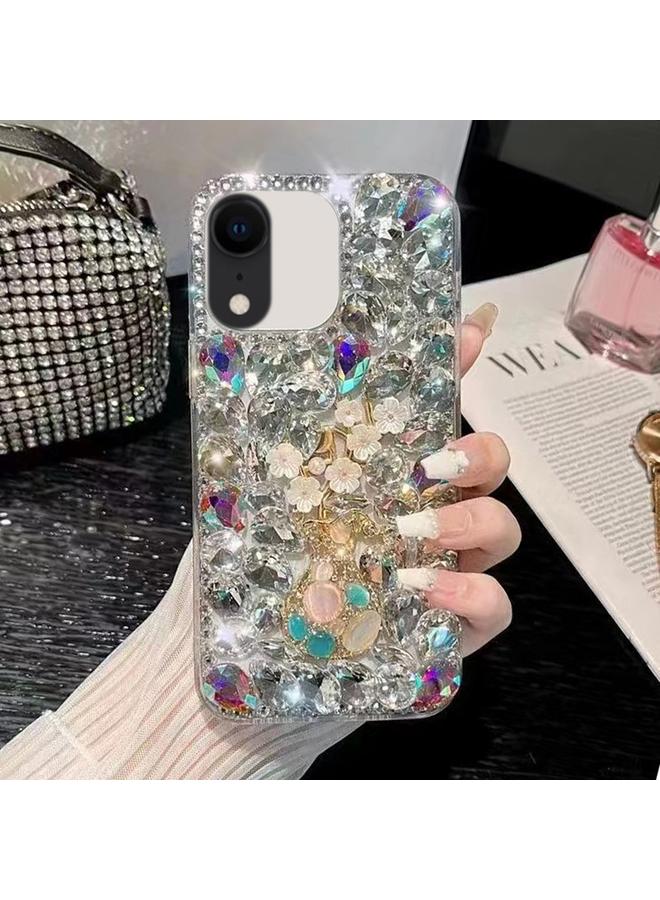 اس-توب جراب لهاتف iPhone XR مصنوع يدويًا من مادة الماس ومرصع بزهرة البرقوق - Image 1