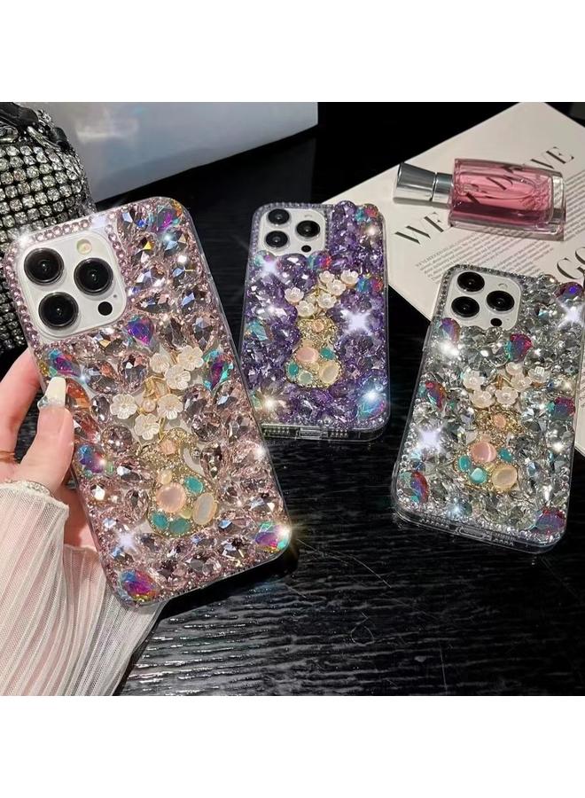 اس-توب جراب لهاتف iPhone XR مصنوع يدويًا من مادة الماس ومرصع بزهرة البرقوق - Image 2