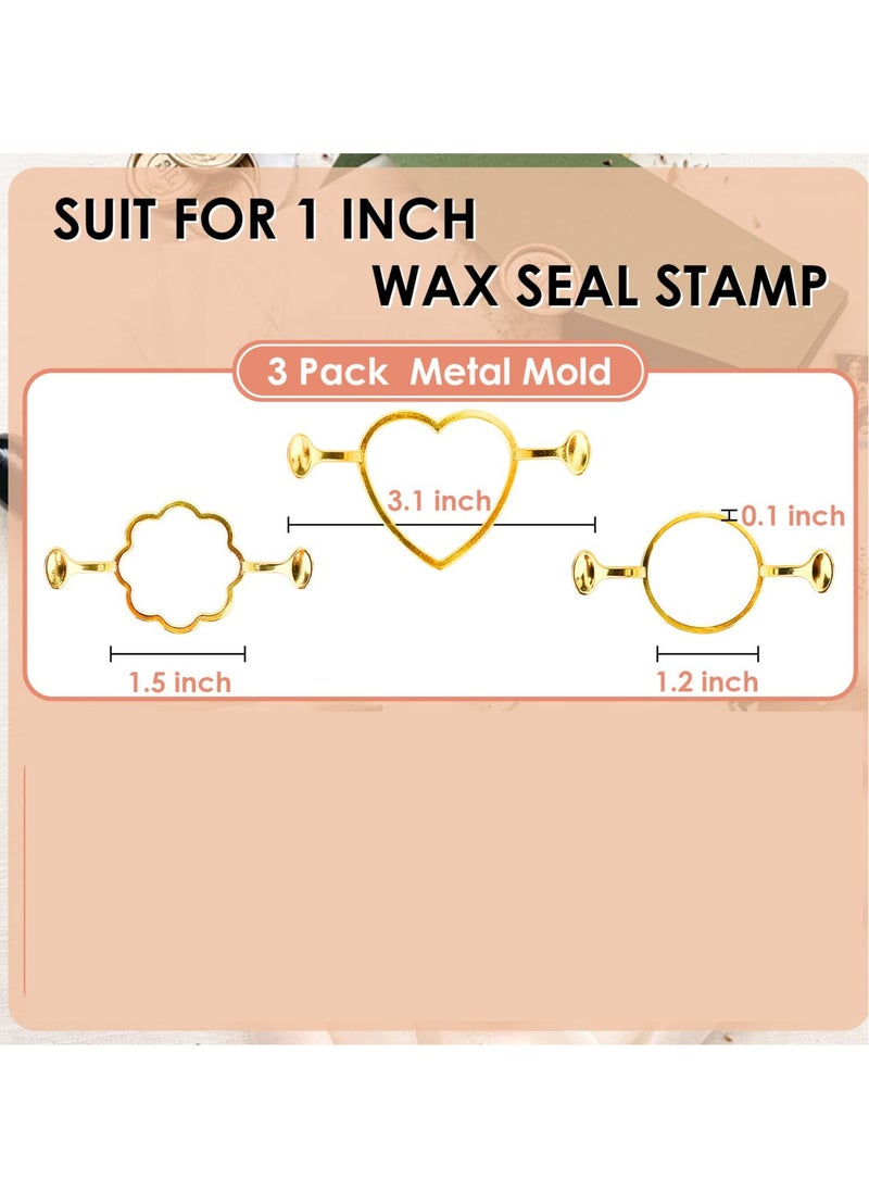 Excefore 3 Pack Metal Wax Seal Molds with Round Flower Heart Shape for 1 Inch Wax Seal Stamp, DIY Craft Adhesive Waxing for Wedding Invitations Envelopes Cards Gifts Wine Wrapping  - Image 5