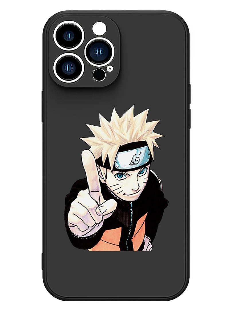Theodor Protective Slim Fit Case Liquid Silicone Cover with Full Body Protection Anti-Scratch Shockproof Case For iPhone 15 Pro Black - Anime Naruto 2 - Image 1