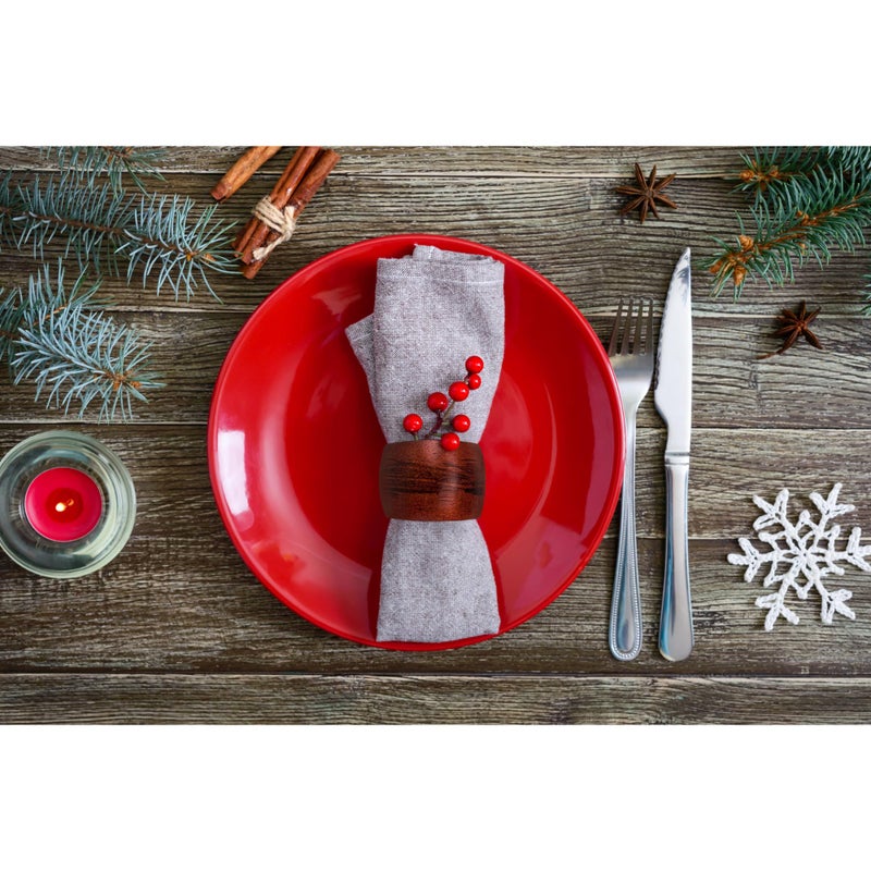 ILOT Wooden Napkin Rings Set of 12 Handmade Napking Holders for Dining Tableware, Thanksgiving, Party, Table Décor (Rounded) - Image 5