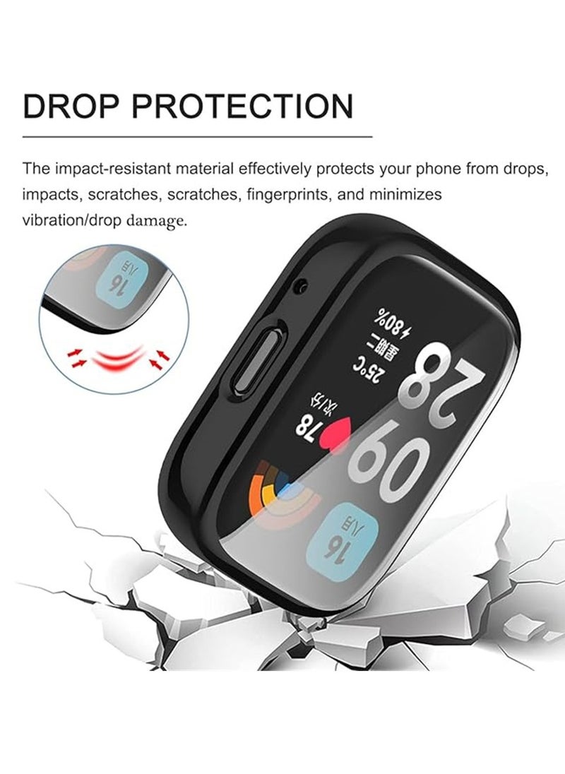 SYOSI Screen Protector, Compatible for Xiaomi Redmi Watch 3, Watch 3 Active, Full Coverage Plated Watch Protective Cover Case with Tempered Glass Bumper Shell Cover, 2 Pcs, Black+Transparent  - Image 3