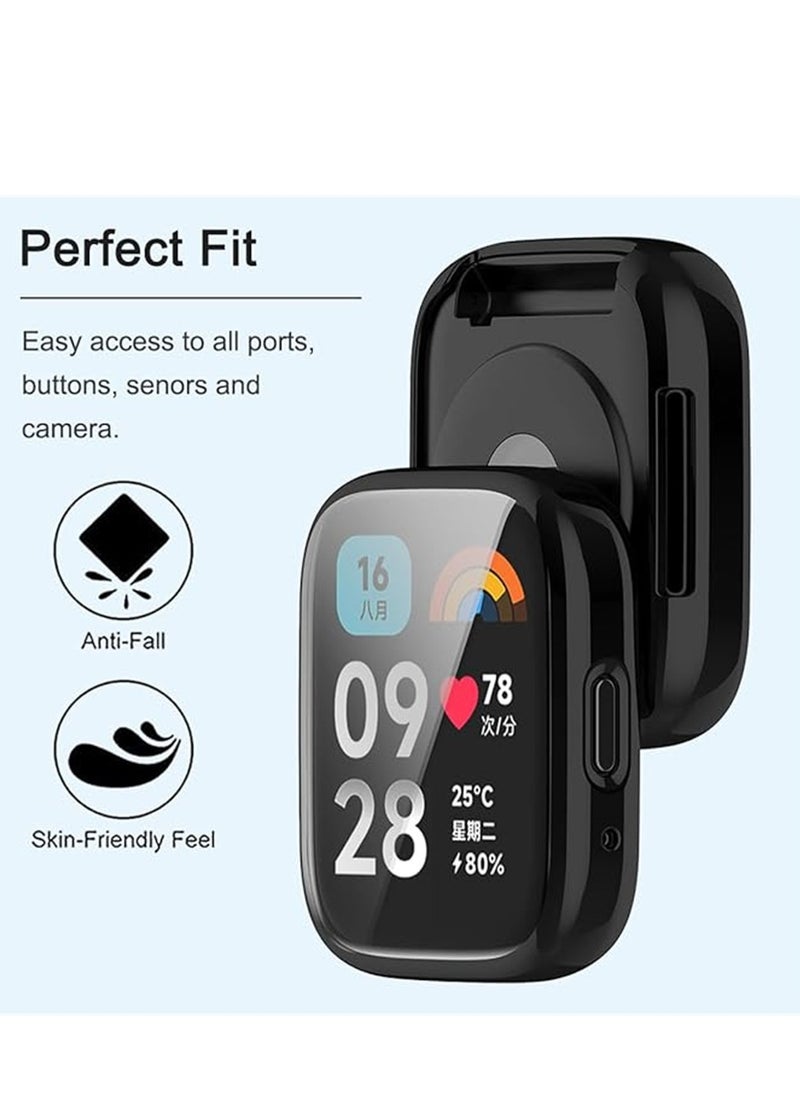 SYOSI Screen Protector, Compatible for Xiaomi Redmi Watch 3, Watch 3 Active, Full Coverage Plated Watch Protective Cover Case with Tempered Glass Bumper Shell Cover, 2 Pcs, Black+Transparent  - Image 2