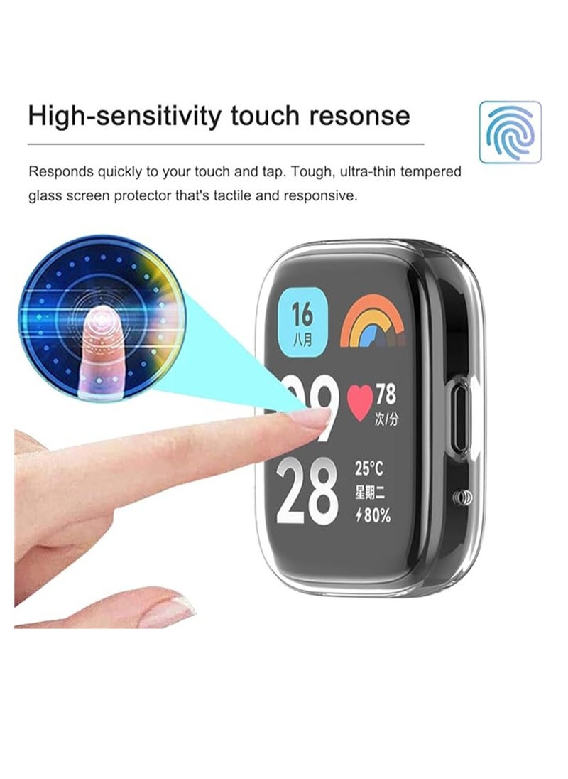SYOSI Screen Protector, Compatible for Xiaomi Redmi Watch 3, Watch 3 Active, Full Coverage Plated Watch Protective Cover Case with Tempered Glass Bumper Shell Cover, 2 Pcs, Black+Transparent  - Image 5