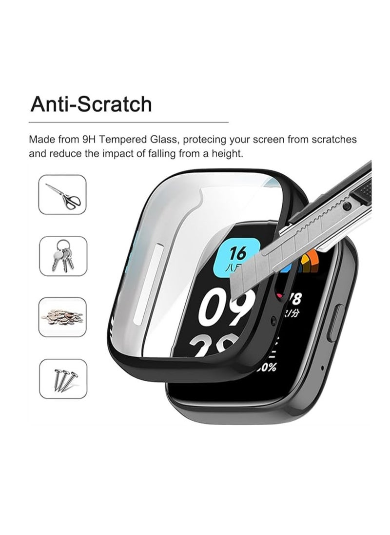 SYOSI Screen Protector, Compatible for Xiaomi Redmi Watch 3, Watch 3 Active, Full Coverage Plated Watch Protective Cover Case with Tempered Glass Bumper Shell Cover, 2 Pcs, Black+Transparent  - Image 4