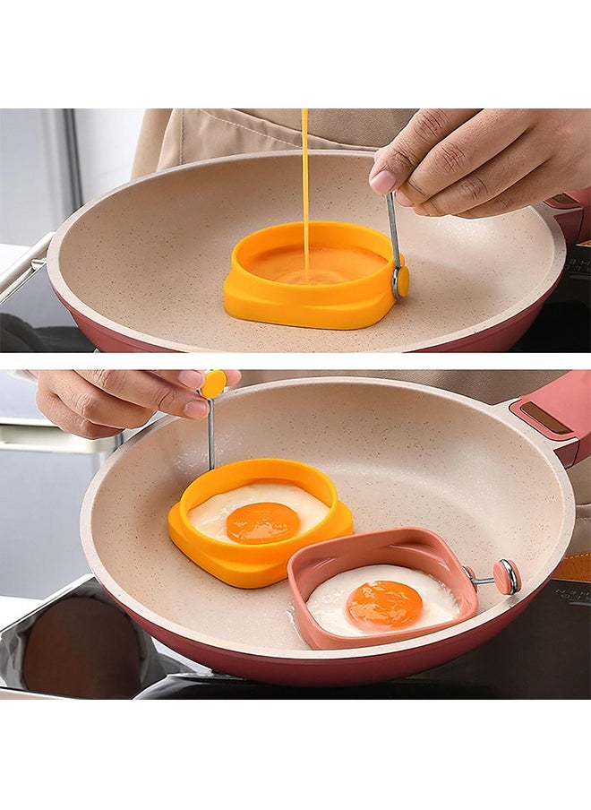 5 Pcs Silicone Egg Rings,Two-Sided Non Stick Pancake Molds, Fried Egg Cooking Rings Mold Ring Round with Handle for Fry Eggs Pancakes Reusable Fried Egg Mold, Round and Square