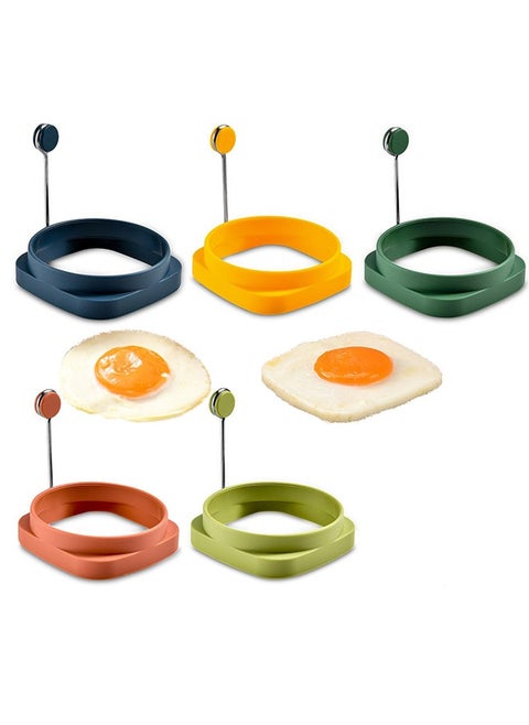 5 Pcs Silicone Egg Rings,Two-Sided Non Stick Pancake Molds, Fried Egg Cooking Rings Mold Ring Round with Handle for Fry Eggs Pancakes Reusable Fried Egg Mold, Round and Square