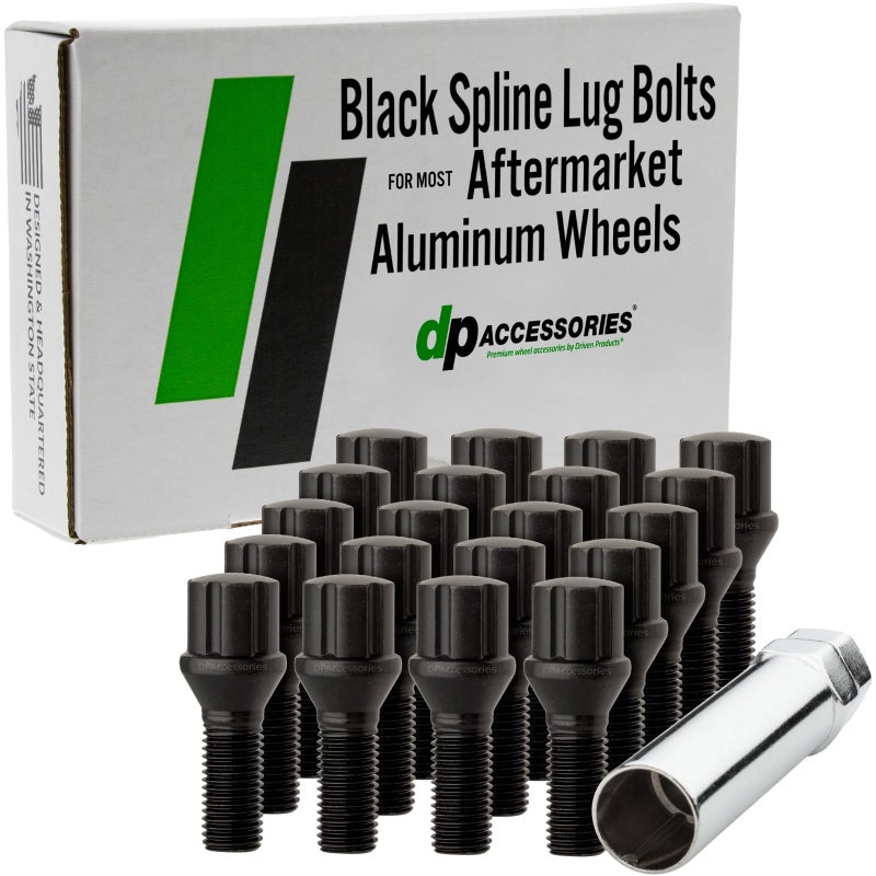DPAccessories Black M12x125 Lug Bolts for Aftermarket Wheels  Spline Bolt  27mm Shank  Set of 20  BS27K1HEBK04020