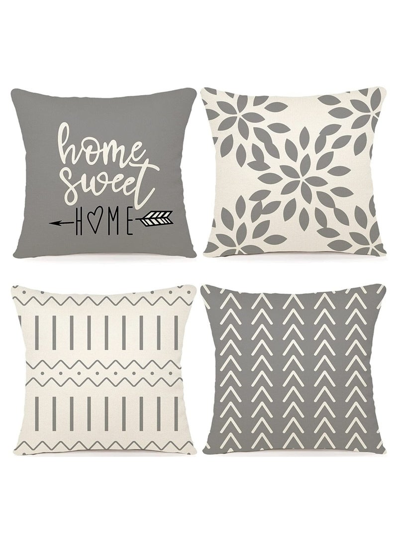 CMGTYYD Pillow Covers 18x18 Set of 4, Modern Sofa Throw Pillow Cover, Decorative Outdoor Linen Fabric Pillow Case for Couch Bed Car 45x45cm (Gray, 18x18,Set of 4) - Image 1