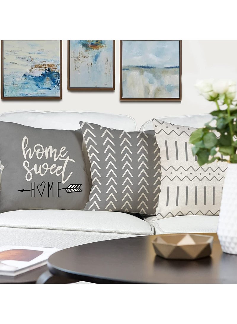 CMGTYYD Pillow Covers 18x18 Set of 4, Modern Sofa Throw Pillow Cover, Decorative Outdoor Linen Fabric Pillow Case for Couch Bed Car 45x45cm (Gray, 18x18,Set of 4) - Image 3