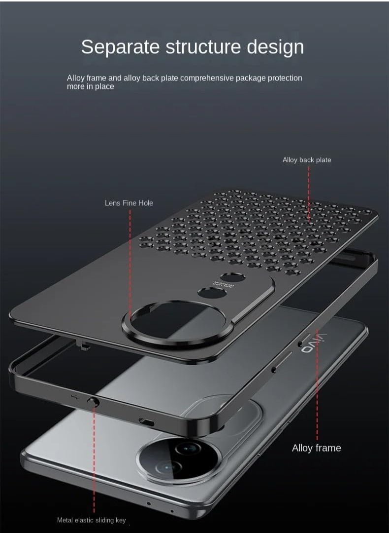 General - Case Compatible with VIVO V40 Pro, Magnetic Metal Frame + Matte [Body Armor] [Honeycomb Heat Sink] Back, Non Slip Shockproof Case with Camera Protector - Image 1