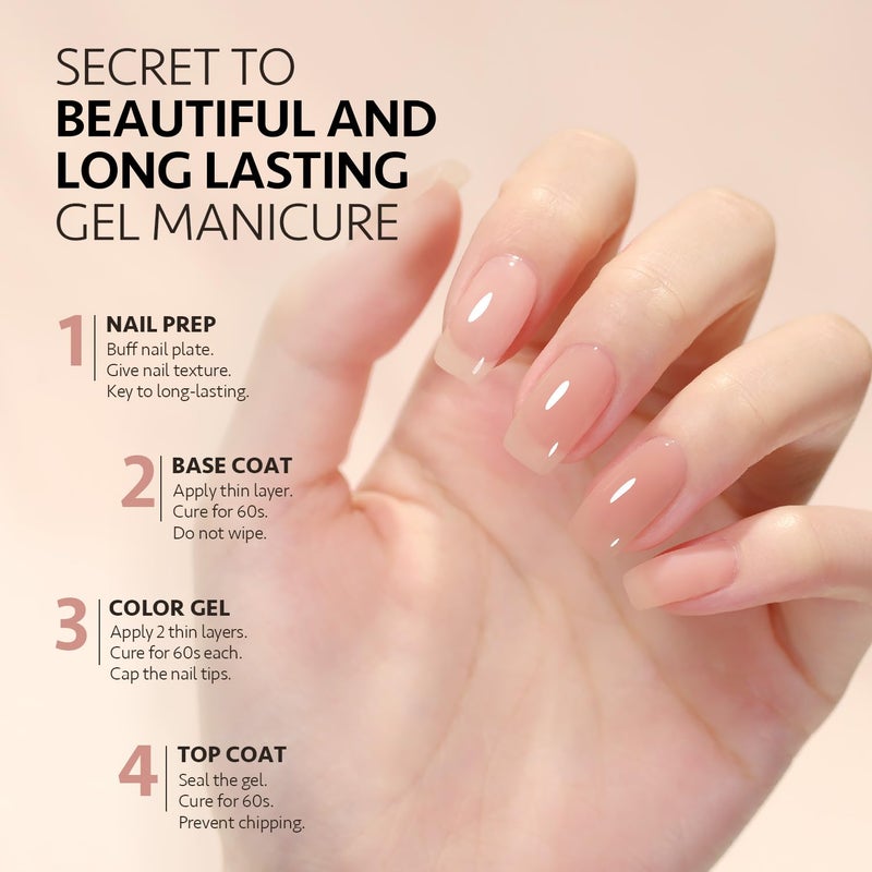 GAOY Jelly Nude Gel Nail Polish, 16ml Sheer Peach Translucent Gel Polish, UV Light Cure for Nail Art DIY, 1711 Peach Oolong - Image 5