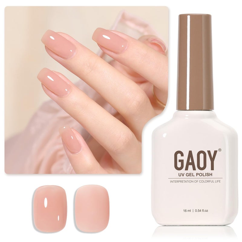 GAOY Jelly Nude Gel Nail Polish, 16ml Sheer Peach Translucent Gel Polish, UV Light Cure for Nail Art DIY, 1711 Peach Oolong - Image 1