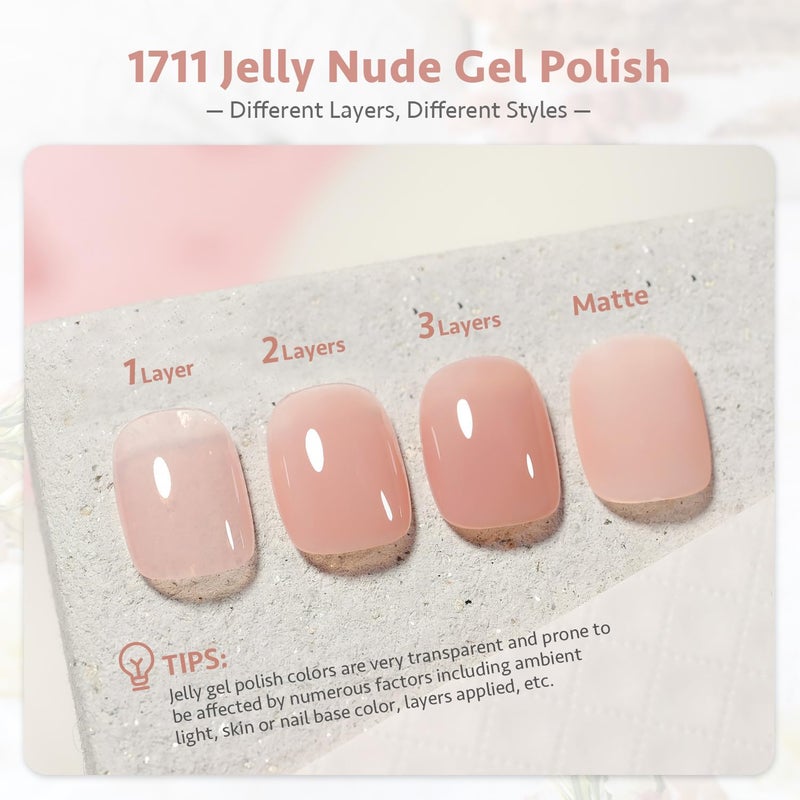 GAOY Jelly Nude Gel Nail Polish, 16ml Sheer Peach Translucent Gel Polish, UV Light Cure for Nail Art DIY, 1711 Peach Oolong - Image 2