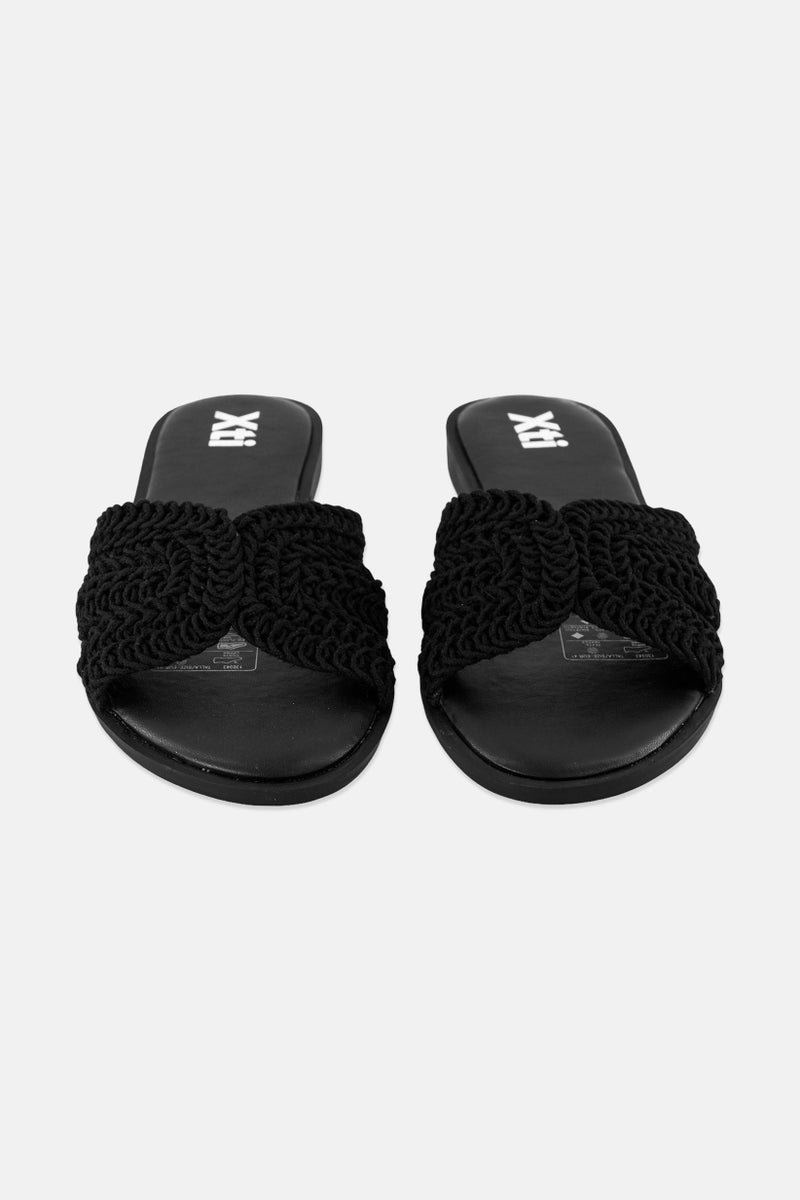 Xti Women Slip On Leather Sandals, Black - Image 4