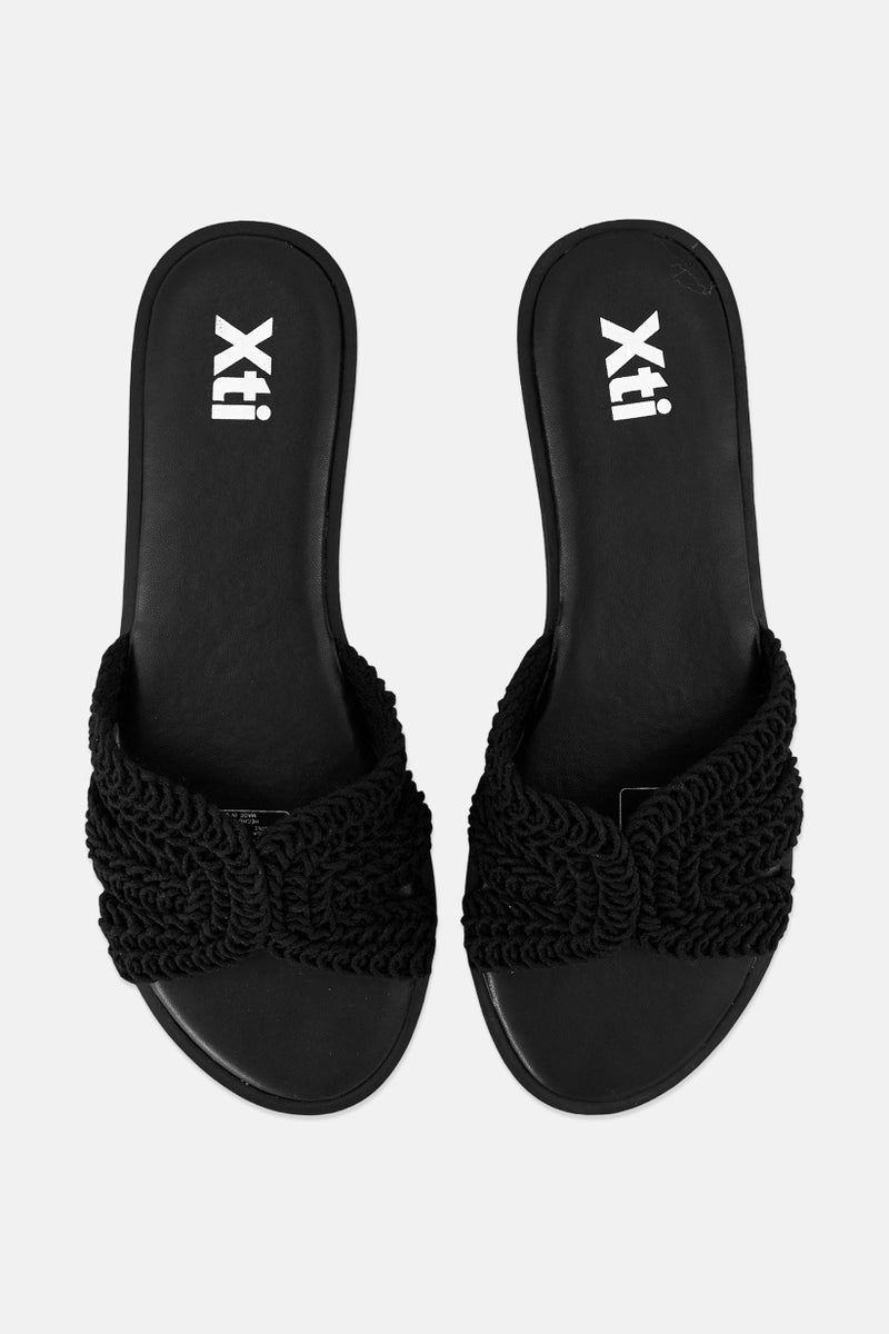 Xti Women Slip On Leather Sandals, Black - Image 3