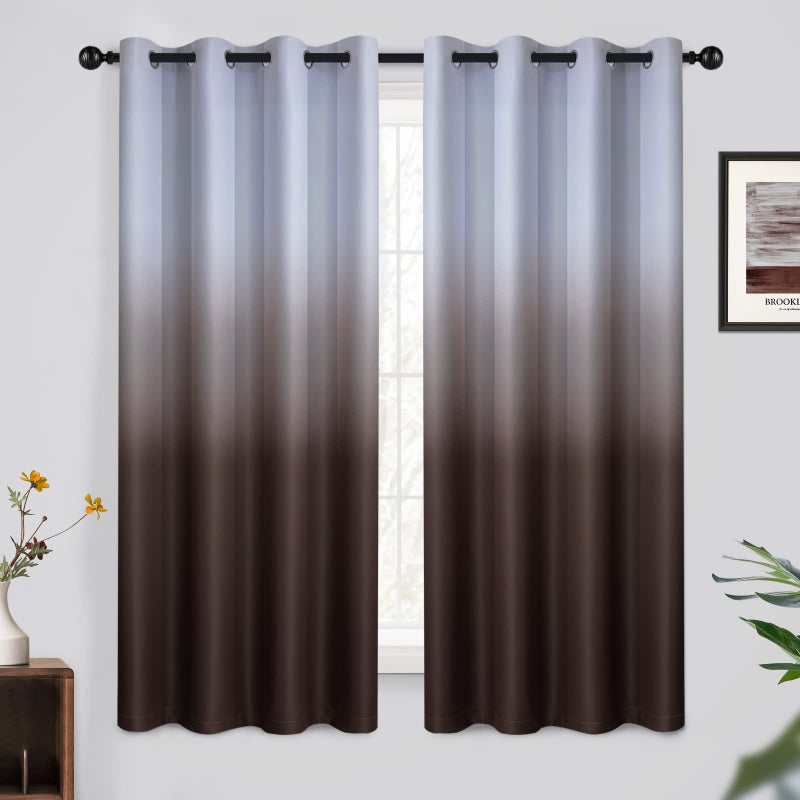 Yakamok 63 Inch Long Ombre CurtainsThermal Insulated Light Blocking Greyish White to Brown Gradient Color Curtains Room Darkening Grommet Window Drapes for Living RoomBedroom2 Panels52W x 63L