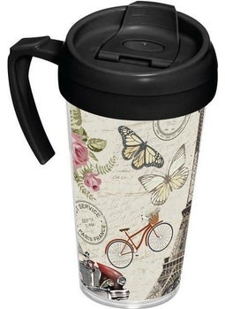 HEREVIN 0.5 Lt Handled Coffee Glass-Butterfly Paris  - Image 1