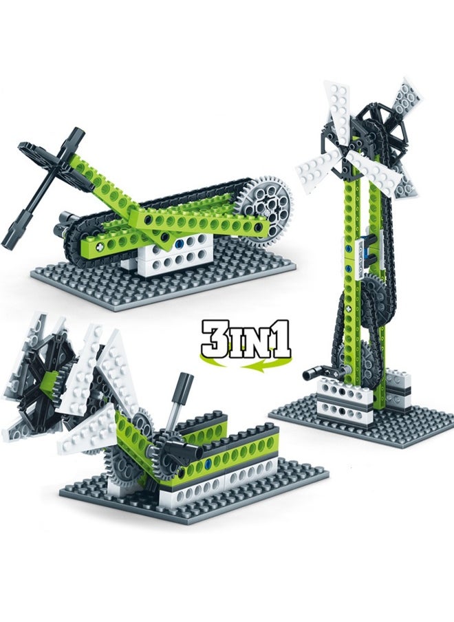 Children's Science And Education Plastic Toys Power Principle Engineering Machinery Set Small Particle Building Blocks(Three Forms Of Flywheel Machine)  - Image 1