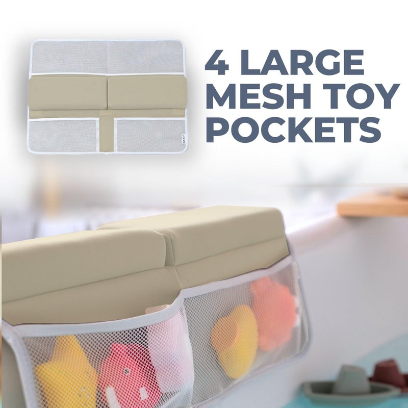 Toodly Baby Bath Kneeler and Elbow Rest Pad Set - Baby Bath Support for Knees and Elbows - Bath Kneeler Pad with Memory Foam and Bath Toys Organizer - Ideal Bath Kneeling Pad for Bathing Baby - Beige - Image 5