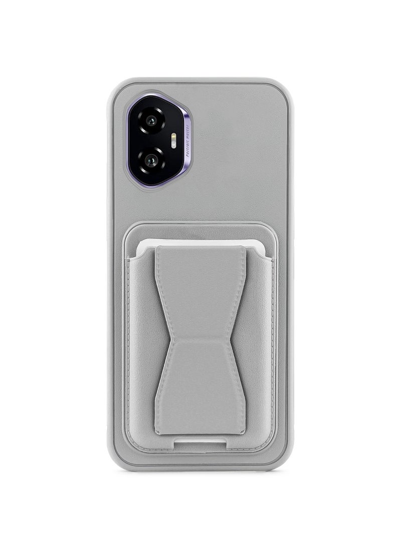 Leather back cover with card wallet Foldable Shockpoof Case compatible with honor 300 (Grey) 